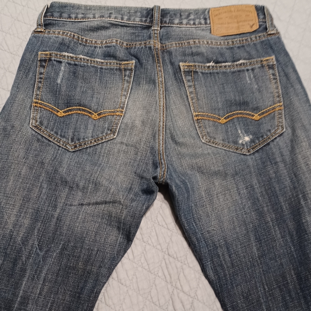 American Eagle men's jeans 29x32 factory distressed slim straight 100% cotton - Picture 5 of 7